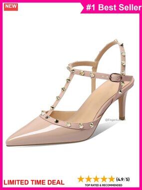 Studded Slingback Kitten Heel Pointed Toe Sandals Faux Leather